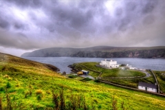 Hermaness Nature Reserve visitor centre and Burra Firth.