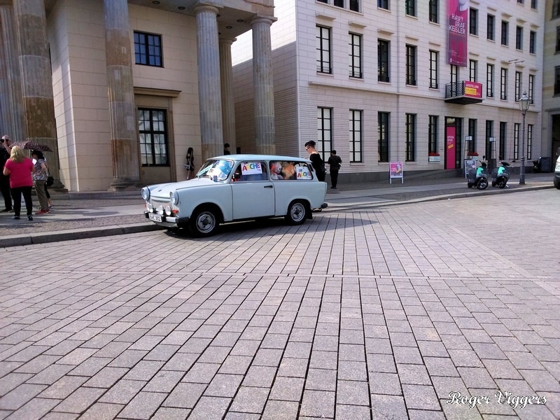 DJ in a Trabant at the Brandenburg Gate