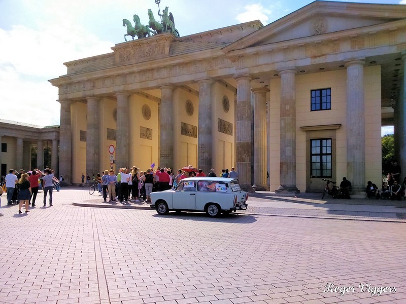 DJ in a Trabant at the Brandenburg Gate