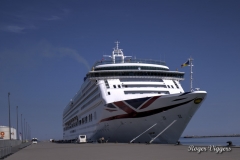 Cruise ship Aurora alongside the new quay in Skagen, Denmark